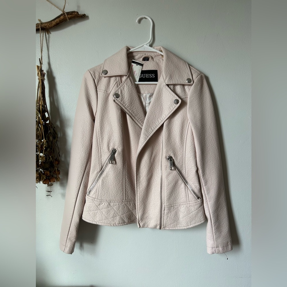 Guess Light Pink Vegan Faux Leather Motorcycle Jacket NWT